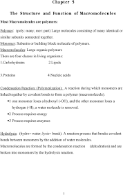 chapter 5 the structure and function of macromolecule s