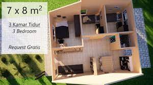 Dapatkan gambar desain dan denah rumah minimalis type 36 banyak via jsx55.com. Desain Rumah Minimalis 7x8 3 Kamar Tidur Youtube