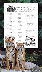 A fun and easy animal activity where students need to mark the animal trivia true or false. Animal Mates Matching Quiz Free Printable Flanders Family Homelife