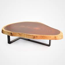 It is rare to see a complete set in polished stainless steel. Free Form Wood Coffee Table Blackened Metal Base Rotsen Furniture