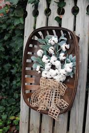 Tobacco Basket Cotton Wreath Year Round Farmhouse Decor Cotton Lambs Ear Tobacco Basket C Tobacco Basket Decor Country Decor Rustic Vintage Farmhouse Decor
