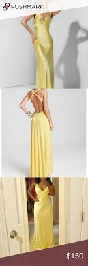 Bcbgmaxazria Yellow Satin Gown Elegant Beautiful Bcbg Yellow Strappy Satin Gown V Neck Front Two Decor Gowns Of Elegance Strapless Dress Formal Day Dresses