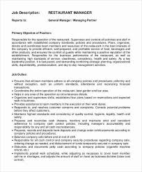 Restaurant General Manager Resumes New Sample General Manager Job Description 9 Examples In Restaurant Management Job Description Template Job Description