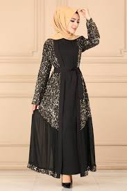 Modaselvim Abaya Tul Detay Payetli Abaya 61275bn105 Siyah Gold Blok Elbise Abaya Modasi Elbise Modelleri