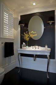 This wonderful bathroom from ashley montgomery design is the perfect combination of modern and trendy. Feature Wall Colour Bathroom Accent Wall Black Accent Walls Bathroom Accents