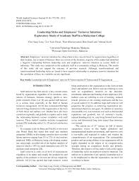 (english) well a bit of apprehension a bit of sadness, a pinch of. Pdf Leadership Styles And Employees Turnover Intention Exploratory Study Of Academic Staff In A Malaysian College
