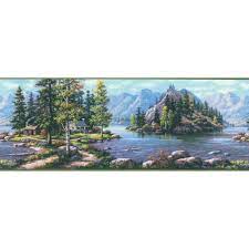 Brewster Scenic Mountain Multi Color Wallpaper Border Sample 145b87725sam The Home Depot Scenic Wallpaper Mountain Wallpaper Wallpaper Border