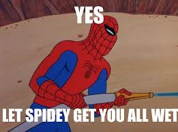 How did they get spiderman in so many goofy positions? Spidey Likes To Thoroughly Soak Them First Spiderman Funny Spiderman Meme Spider Meme