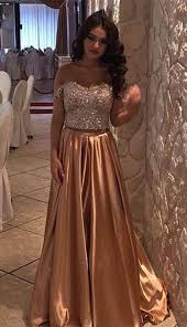 Glamorous A Line Gold Prom Dress Off The Shoulder Sweep Train Beading Elegant Prom Dresses Gold Prom Dresses Prom Dresses Two Piece