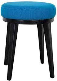 Ycsd Wooden Dressing Table Stool Round Makeup Bench Blue Linen Cushion Height 46cm Color Blue Dressing Stool Linen Upholstery Linen Cushion
