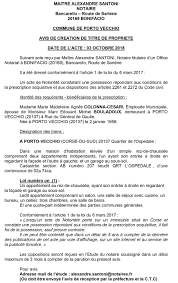 Avis De Creation De Titre De Propriete Commune De Porto Vecchio Corse Du Sud