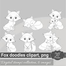 Black And White Cute Black And White Fox Clipart Cute Fox Clipart Woodland Animal Graphics Digital Stamps Forest Doodles Foxes Silhouette Fox Do Cute Fox Baby Clip Art Animal Clipart