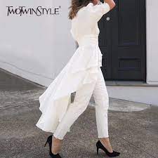 Deuxtwinstyle chemise asymétrique pour femmes col en V tunique taille haute  volants Long Blouse 2019 été mode élégant vêtements | AliExpress