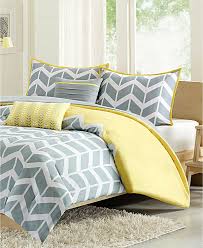 Lotus home bacteria inhibiting diamond stitch comforter mini set, king. Comforter Set Queen Size Yellow Gray White Chevron Design Bedroom Bed Bedspread For Sale Online Ebay