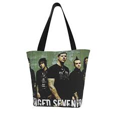 Wensjf Music Avenged Sevenfold Band Rock Style Women Shopping Bag With Zipper Reusable Tote Bag Foldable Waterproof Shoulder Bag Grocery Bag Travel Bag Wish