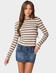EDIKTED Sivan Striped Long Sleeve Tee - BEIGE | Tillys