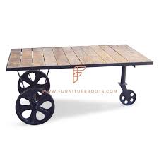 Nest the tables together to form a coffee table that is the perfect size for you, or separate the tables and scatter around the room for a cohesive living room style. Buy Fr Coffee Tables Series Rectangular Coffee Table With Steampunk Wheels And Panelled Wood Top Online Designer Coffee Tables Hotel And Restaurant Tables Commercial Furniture Furnitureroots Product