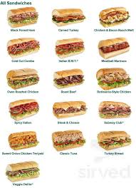 Subway Menu In Edmonton Alberta Canada
