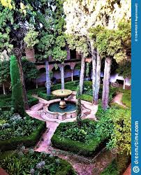 Alhambra In Granada Garden Fountain And Trees Photo About Calm Historic Elegance Fountain Islam Alhambra Granada Gardens Alhambra Granada Spain Alhambra