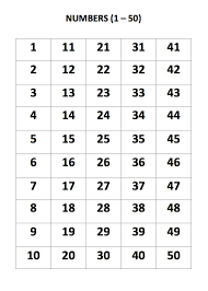 My English World Numbers 1 50 Chart