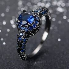 Envy Blue Gemstone Ring 10kt Black Gold Plated Emerald Engagement Ring Set Emerald Engagement Ring Gold Diamond Wedding Band
