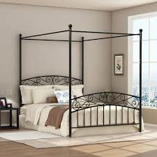 Metal framed canopy 4 posters platform bed frame strong steel mattress no box spring needed support, queen size. Metal Canopy Bed Frame W Headboard Platform Modern Bedroom Full Queen King Sizes Beds Bed Frames Home Garden