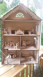 Wooden Big Dollhouse Dollhouse With Furniture Wooden Etsy Wooden Dollhouse Doll House Plans Cardboard House