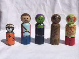 Guardian Of The Galaxy Hand Painted Wooden Peg People Rocket Etsy In 2021 Peg Dolls Wood Peg Dolls Wooden Peg People