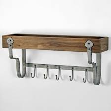 Rustic mango wood shelf with hooks. Rustic Wall Mounted Wooden Storage Shelf With 5 Metal Hooks By Originals