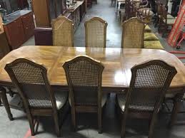 Item is delivered inside your home and placed in the room of your choice (installation and hookup are not included). Lot Vintage Mid Century Thomasville Dining Room Table With 8 Chairs Cane Back Fine Conditon