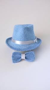 Baby Blue Fedora Hat And Bow Tie Set Newborn Photo Prop Baby Boy Shower Gift Infant Cotton H Crochet Baby Photo Prop Crochet For Boys Crochet Patterns Baby Boy