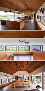 Modern red and blue interior design inspiration. This Rural Home Combines Rustic Interior Elements With Modern Architecture