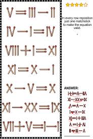 The following equation is made of 11 matches: Math Puzzles With Roman Numerals And Matchsticks Set 3 Commercial Use Allowed