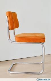 6 retro buisstoelen uit de jaren 39 70 oranje stoffen zitting onderstel in chroom in zeer goede staat stoelen keukenstoelen eetkamerstoelen