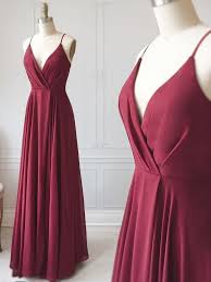 Beautiful Light Burgundy Sleeveless V Neck Prom Dress Spaghetti Straps Sleeveless Long E Burgundy Evening Dress Burgundy Prom Dress Burgundy Bridesmaid Dresses