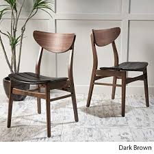 Adelade Dark Brown Leather Walnut Finish Mid Century Modern Dining Chair Set Of 6 Walnut Dining Chairs Solid Wood Dining Chairs Midcentury Modern Dining Chairs