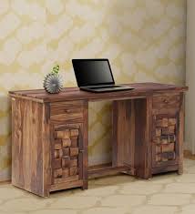 Walnut wood desk, modern walnut desk. Niwar Design Sheesham Solid Wood Study Table In Rustic Teak Finish By Mft My Furniture Town