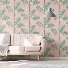 South Beach Blush Wallpaper In 2020 Pink And Green Wallpaper Stone Wallpaper Leaf Wallpaper