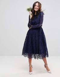 Asos premium size 10/12 pretty pink tulle tiered midi party dress halter neck. Asos Design Lace Long Sleeve Midi Prom Dress Asos