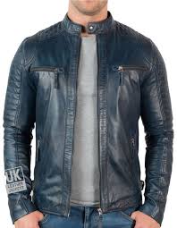 Mens Navy Leather Biker Jacket Uk Lj Leather Jacket Leather Jacket Men Mens Blue Leather Jacket