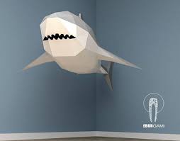 Xxl Great White Shark Papercraft 3d Papercraft Build Your Etsy Paper Sculpture Paper Crafts Wall Sculpture Art