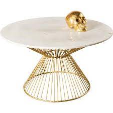 Wimarsbon round coffee table, modern center table with faux marble surface top & gold metal legs, accent side end table, sofa table for living room, dining room, home office, white/bronze gold. J Juno Marble Top Gold Coffee Table
