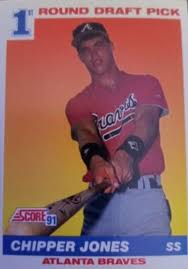 The sunset gradient background and chipper posing in bunting position makes this one of his most noticeable cards from 1991. Chipper Jones Rookie Card Guide 9 Best Rookie Cards