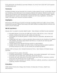 1 patient access specialist resume