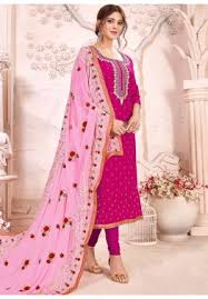 Dark pink colour combination suit. Pink Straight Cut Embroidered Suit 2387sl02