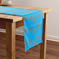 yellow and orange flowers on blue short table runner tablerunners table runners personalized table runner orange flowers