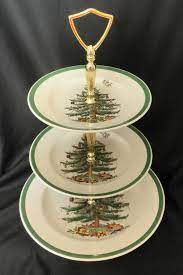 Spode England Christmas Tree 3 Tiered Tidbit Serving Tray Plate Spode Christmas Tree Christmas In England Christmas Tree