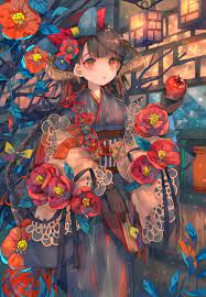 オリジナル ー赤紅ー illustration by 茶ごま pixiv アニメ着物 イラスト アニメの女の子 着物