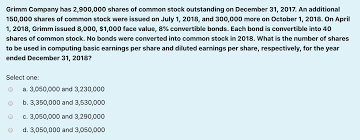Income statement is as presented below: Solved Grimm Company Has 2 900 000 Shares Of Common Stock Chegg Com