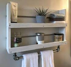 You may have a small bathroom and need some additional space! Bathroom Shelf With Towel Bar White Distressed Shelf Wood Etsy In 2020 Shelves Wall Mounted Bathroom Storage Bathroom Wood Shelves